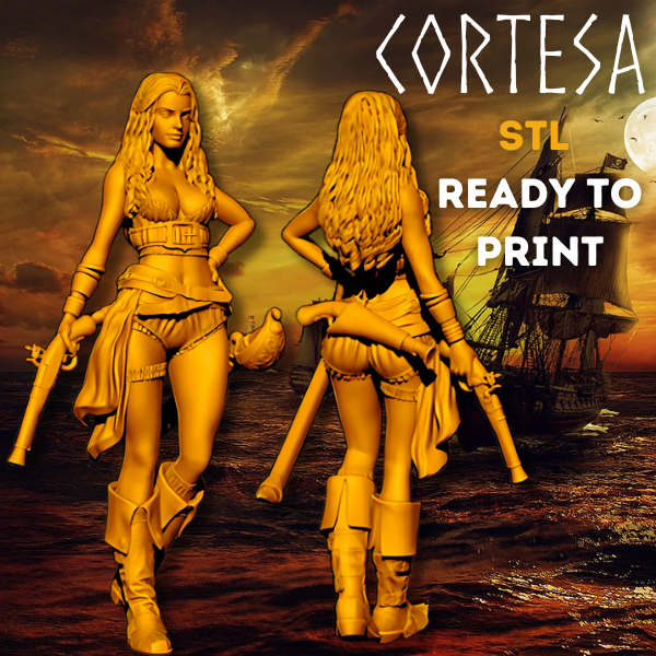 Cortesa - The Pirate Captain - Pre-supported STL - 75 mm & 32mm (SFW & NSFW)